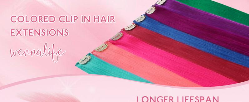 WENNALIFE Colorful Clip in Hair Extensions Human Hair 30g 6 pcs for Women with Burgundy Red 14-24 Inch Soft Silky Texture Easy Clip-In