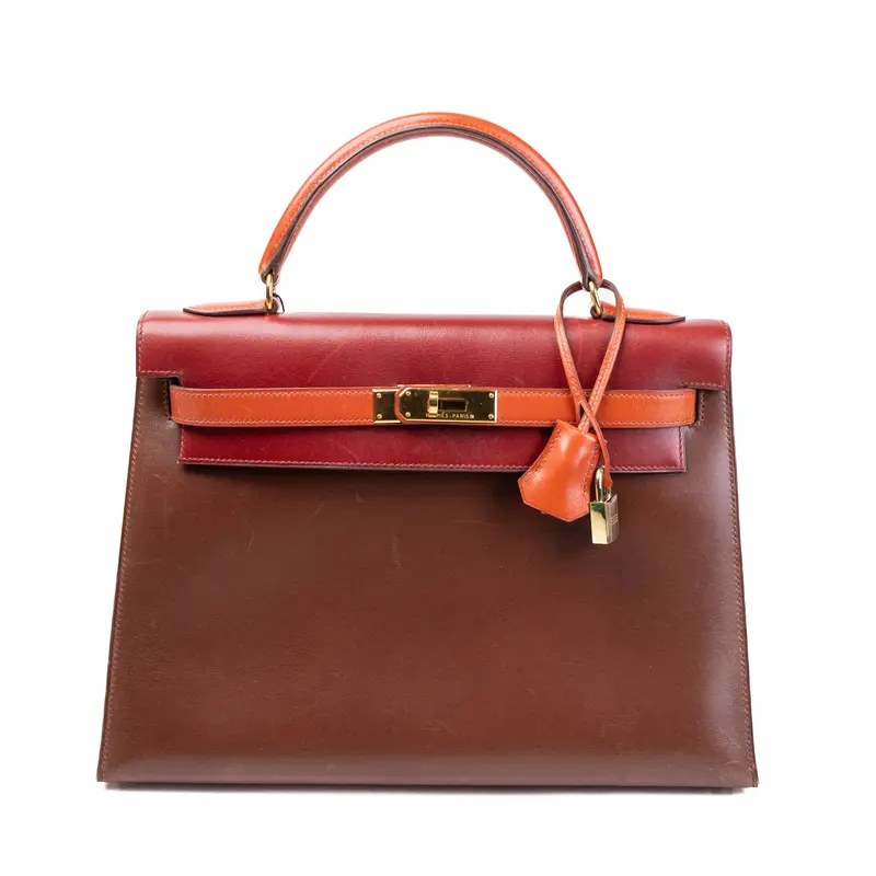 Pre-owned HERMÈS Leather Tote Bags Hermes Kelly 32 Tricolor Box GHW IB25110082