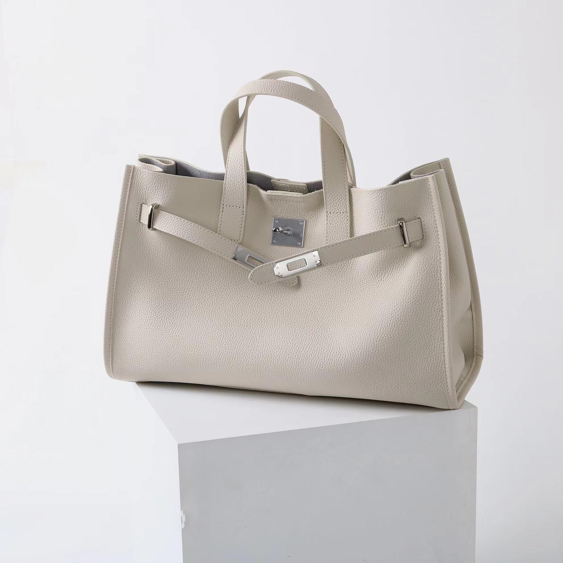 Urban Luxe Genuine Leather Power Tote with Silver-Tone Hardware Women's Shoulder Bag Elegant Durable Everyday Use Spacious Handbag Casual Trendy Purse, Everyday Bag,summervibes