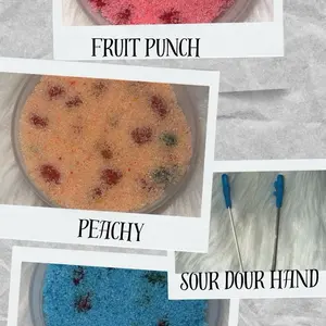 Three 8 oz Sour Dour Bites Gushers Triple Pack Assorted Flavors Blue Raspberry Peach Fruit Punch Cherry Lemon Sweet Snack Bonbon Chewy Candies with our sour dour hands