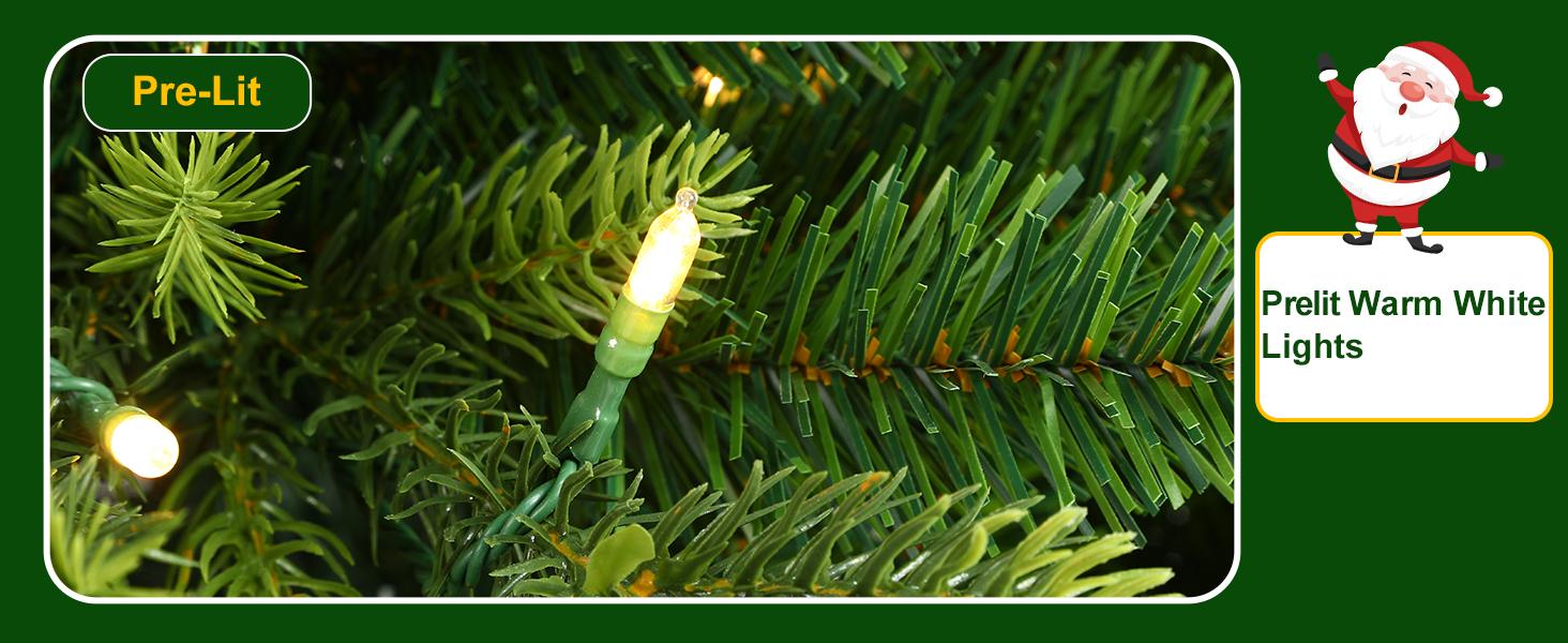 SHareconn 6/7.5/9 FT Artificial PE+PVC Fir Greet Foliage Prelit Blinking Christmas Tree with 12 Lighting Modes Warm White Lights & Rotating Stand, Holiday Xmas Decor