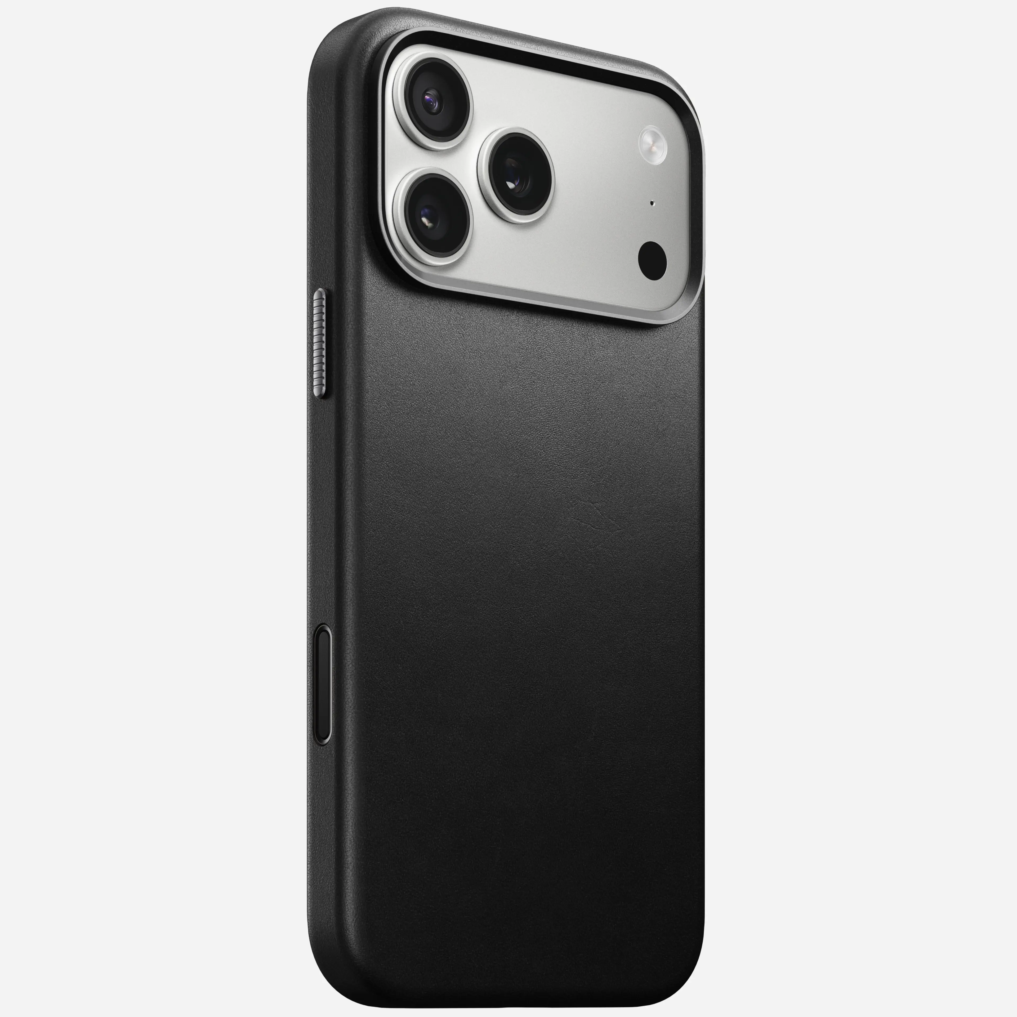 NOMAD Traditional Leather Casing for iPhone 17 Pro Max - Qi2 Compatible Mobile Phone Accessory with Aluminium Buttons, Lanyard, Black Device Protection