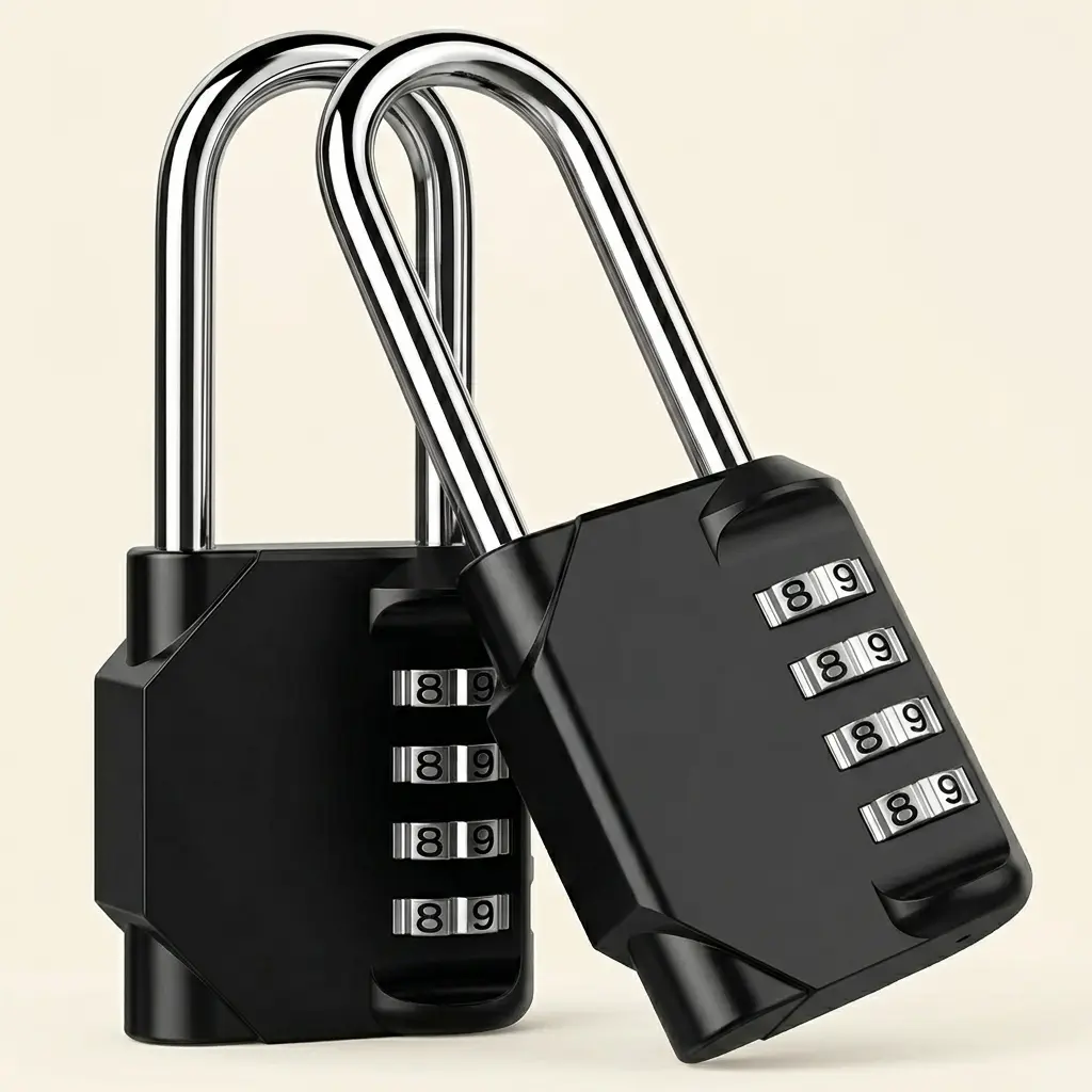 2-Pack 4-Digit Resettable Carbon Steel Combination Padlocks with Long Shackle, Waterproof Mechanical Locks for Gym Lockers, Fences Gates, Storage Cabinet, Outdoor Users (10,000 Unique Codes, Heavy Duty), Resettable Code