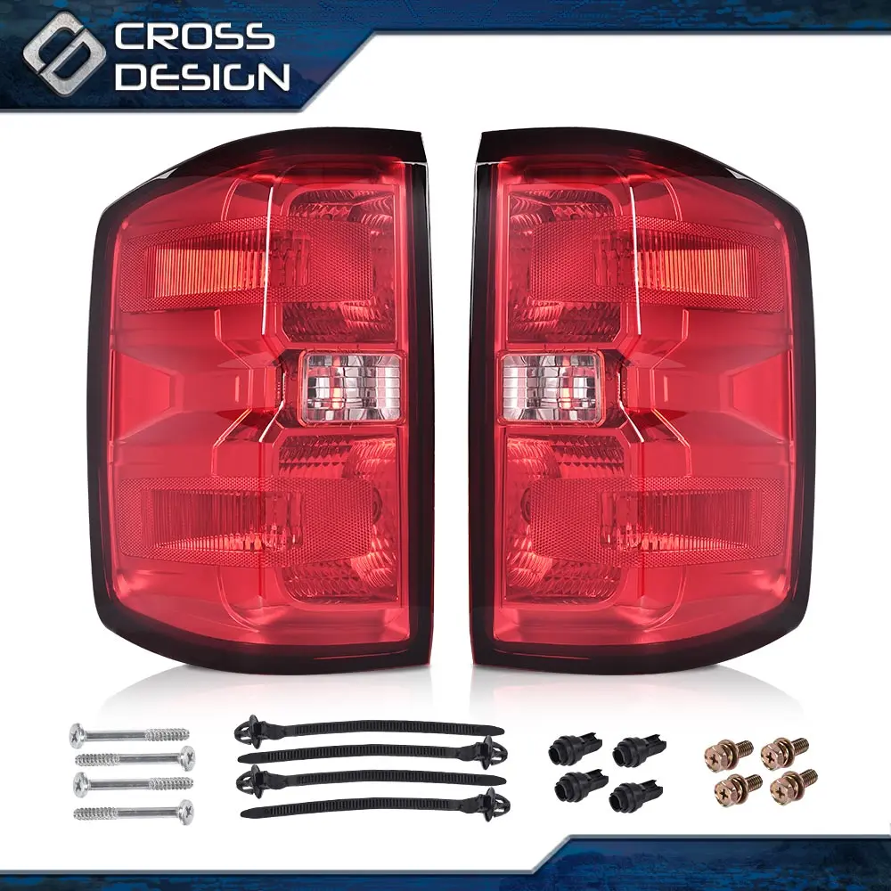 CROSSDESIGN Pair Set LED Brake Rear Taillights with Red Lenses, Left & Right Sides, Water Resistant, Shock Resistant, Vehicle-Specific Fit for 14-19 Silverado Chevy/GMC Trucks, Car Lighting