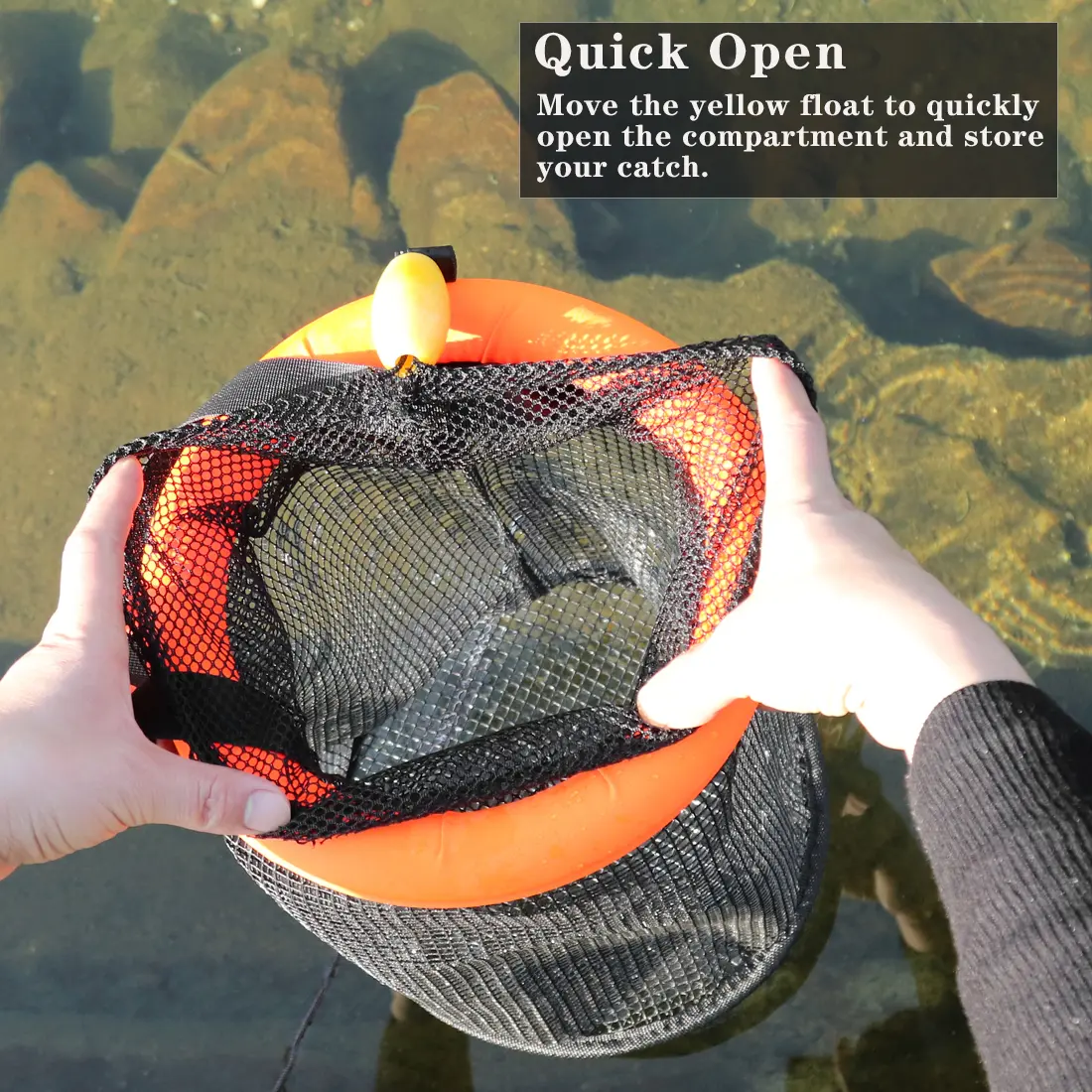 bucket unstead of fishing net QualyQualy Floating Fish Basket for Live Caught, Foldable Holder Minnow Portable Collapsible Fishing Storage Cage for Live Fish Bait Live Well The Better Bucket is the best beach bucket for hauling water Portable Floating Fishing Basket for