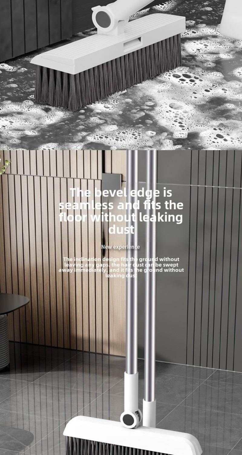 3-in-1 High-Efficiency Ergonomic Long Handle Floor Cleaning Kit Durable Broom Dustpan & Brush Set for Home Office School Dorms with Extended Scraper Non-Stick Hair Foldable Storage