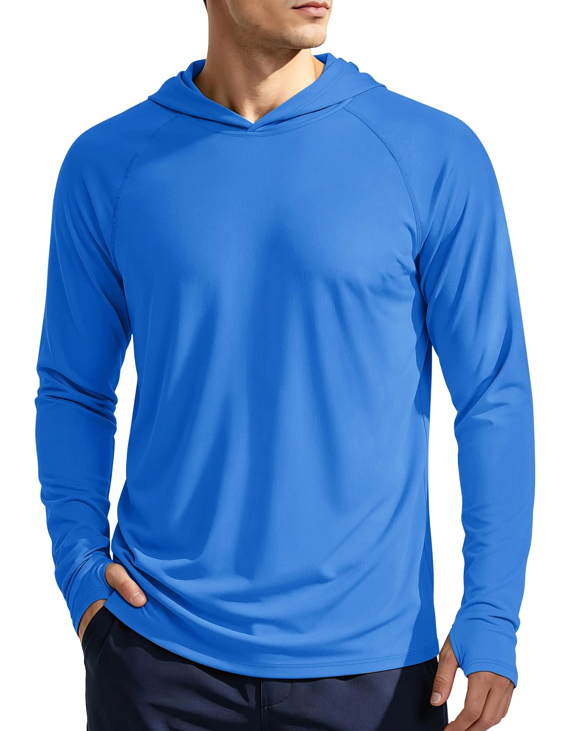Men's UPF 50+ Sun Protection Hoodie, Long Sleeve Quick Dry Rash Guard for Swimming, Fishing, Hiking & Light Outdoor Activities