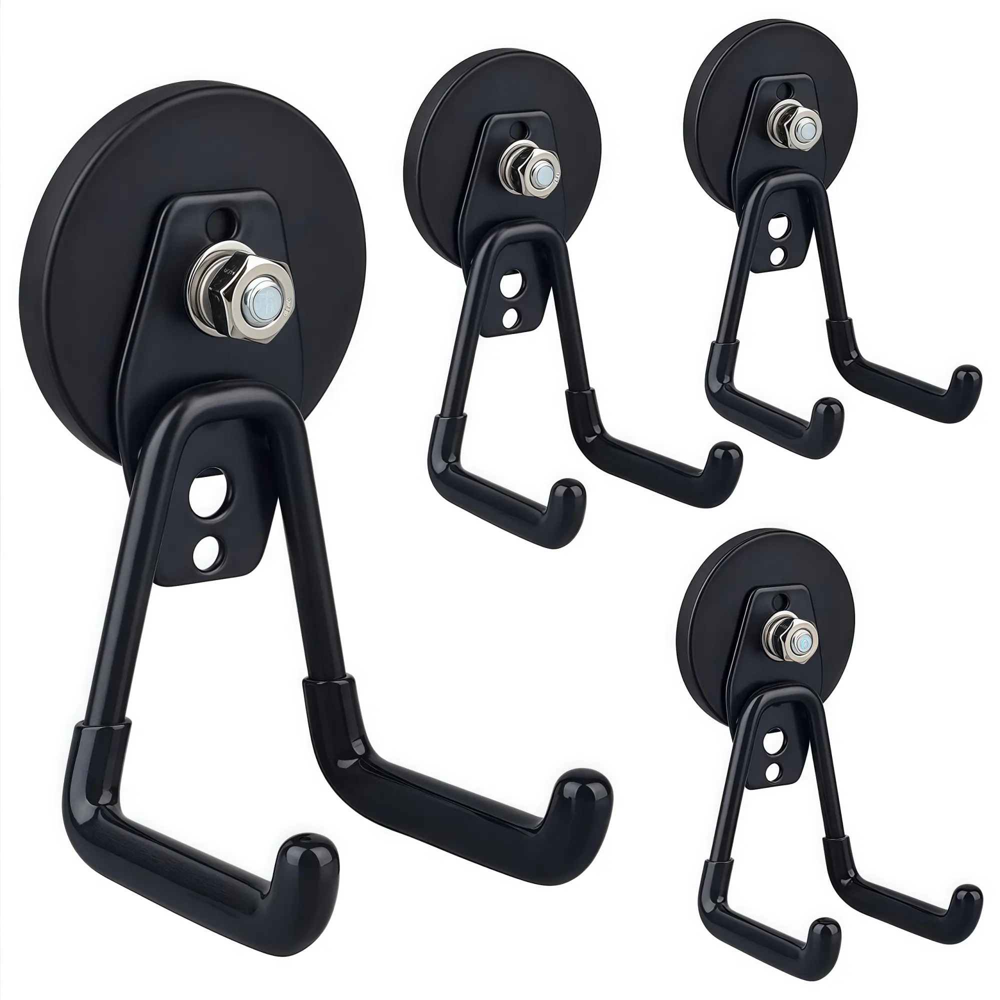 2/4 Pack Black Heavy-Duty Magnetic Garage Hooks, Strong Large-Magnet Hooks, Suitable for Electric Drills, Gardening Tools, Hoses, Garages and Workshops, Indoor and Outdoor Hanging Magnetic Storage Hooks, Wall Mounted Hook, Wall and Ceiling Mount