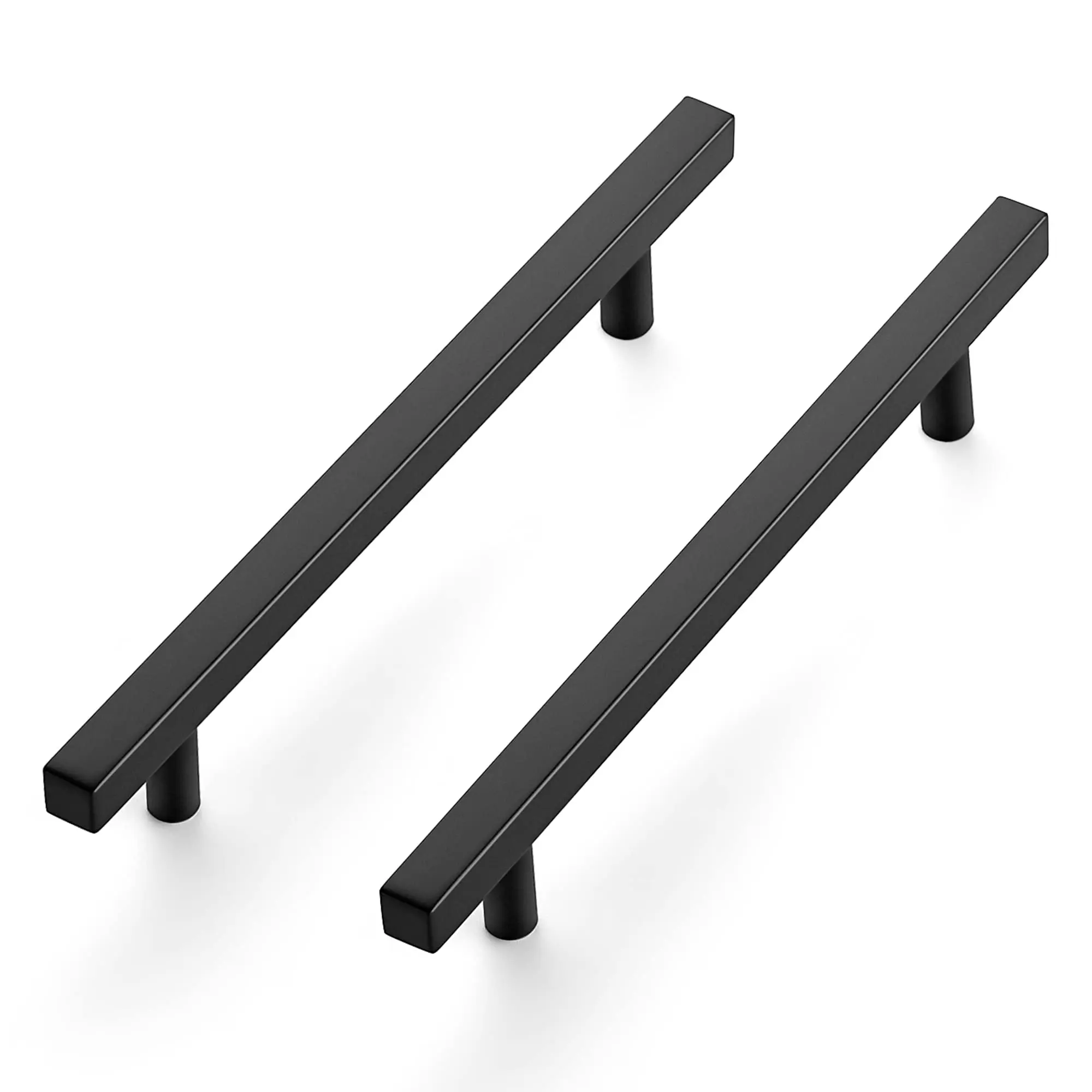 Matte Black Stainless Steel Square Cabinet Pulls - Door Hardware, Ambidextrous, Clean Look, Farmhouse Universal Design, 8-13/16in Length, 6-3/10in Hole Center for Kitchen Cupboards & Dressers, Cabinet Doors