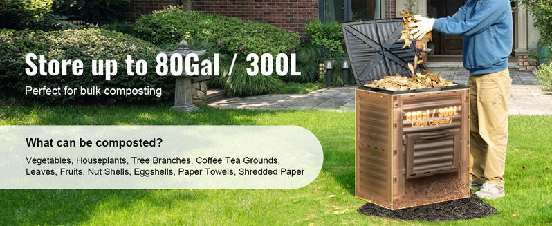 VEVOR Garden Compost Bin 80 Gal, TikTokShopBlackFriday, BPA Free Composter, Large Capacity Outdoor Composting Bin with Top Lid and Bottom Door, Easy Assembling, Lightweight, Fast Creation of Fertile Soil