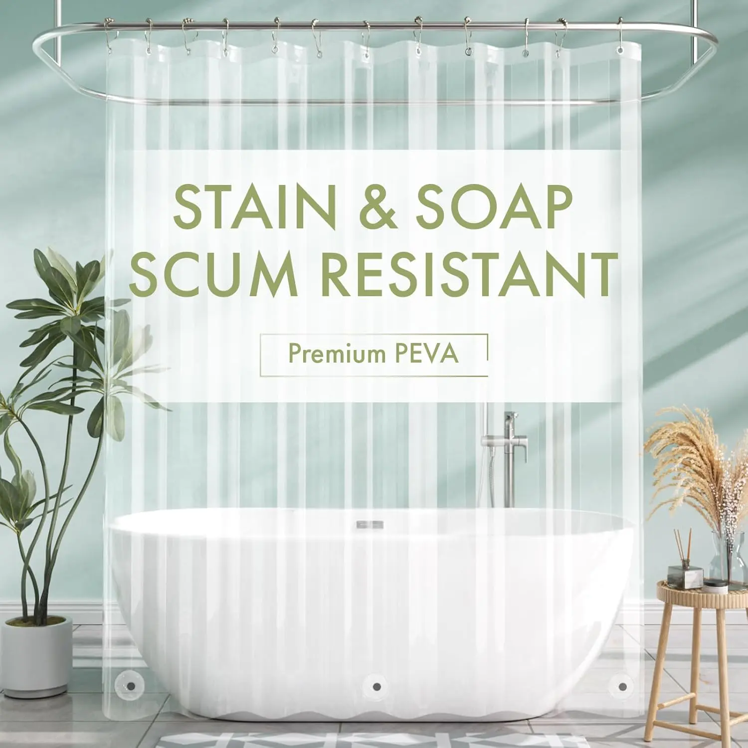 Clear Shower Curtain Liner with Magnets, Inner Shower Curtain Liner, Inside Shower Curtain Liner, Waterproof Shower Curtain, Rustproof Metal Grommets, Lightweight PEVA Shower Curtain with Hooks, Bath Decor, Shower Essentials