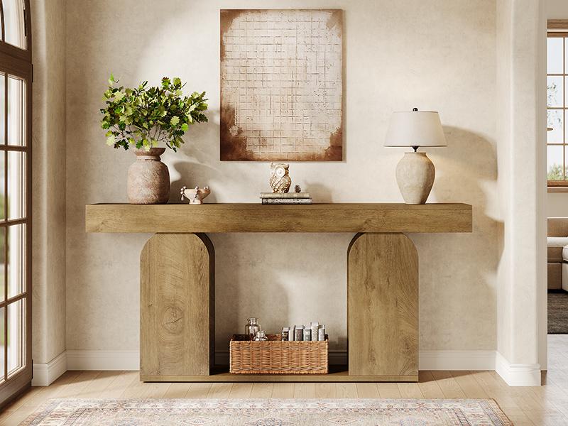 Tribesigns 70.9-Inch Extra Long Farmhouse Console Table, 2-Tier Wooden Entryway Console with Storage Shelf, Sofa Table Behind Couch for Hallway, Living Room, Entrance, Light Brown