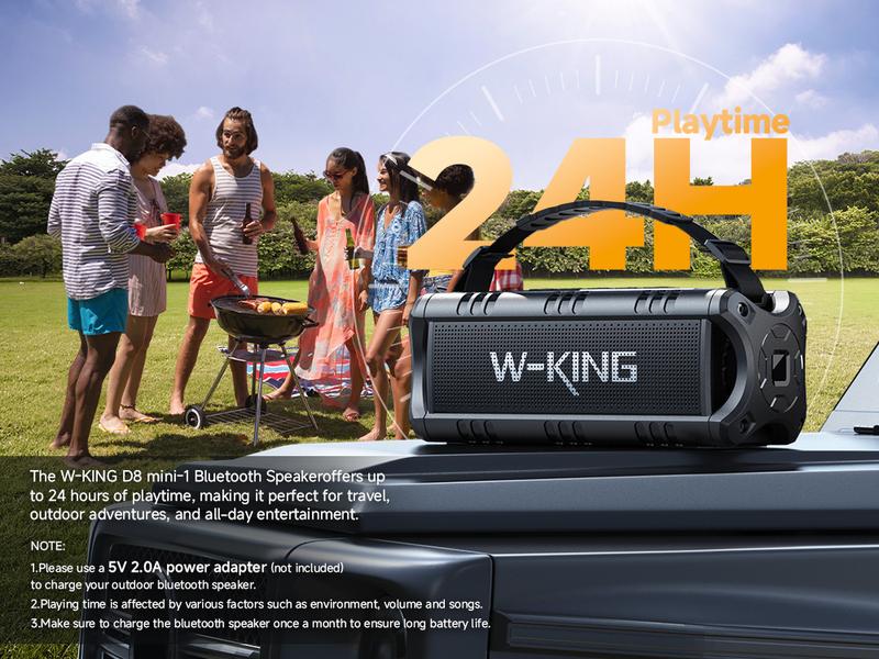 W-KING 60W Peak D8 Mini Portable Bluetooth Speaker, IPX6 Waterproof, 30W Wireless, 24-Hour Playtime, Powerful Bass, NFC, TF Card, USB Playback, Built-in Mic, AUX-IN, for Home, Outdoor Adjustable Subwoofer