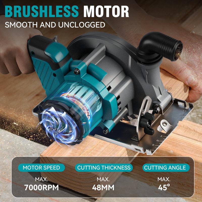 YOFIDRA Cordless Handheld Circular Saw | 48mm Depth/45° Misalignment | Comes with 3 Saw Blades and Dual Batteries | Brushless Motor | Suitable for Wood, Metal, and Stone DIY