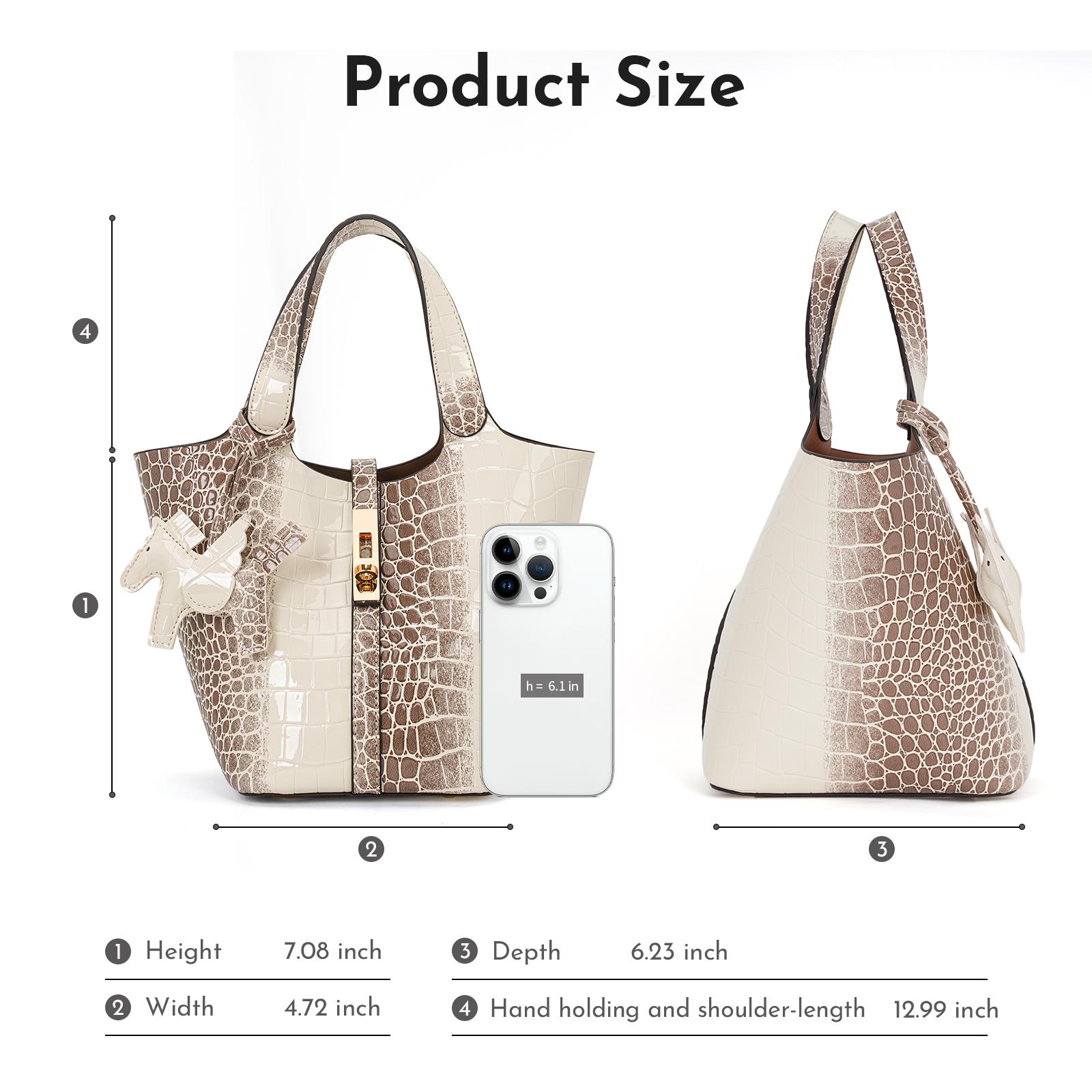 CN6004 Tote Bag for Women Vegan Leather Bucket Purse for Women Crocodile Pattern Top Handle Handbag Shoulder Bag with Detachable Small Purse Apricot TikTokShopHolidayHaul