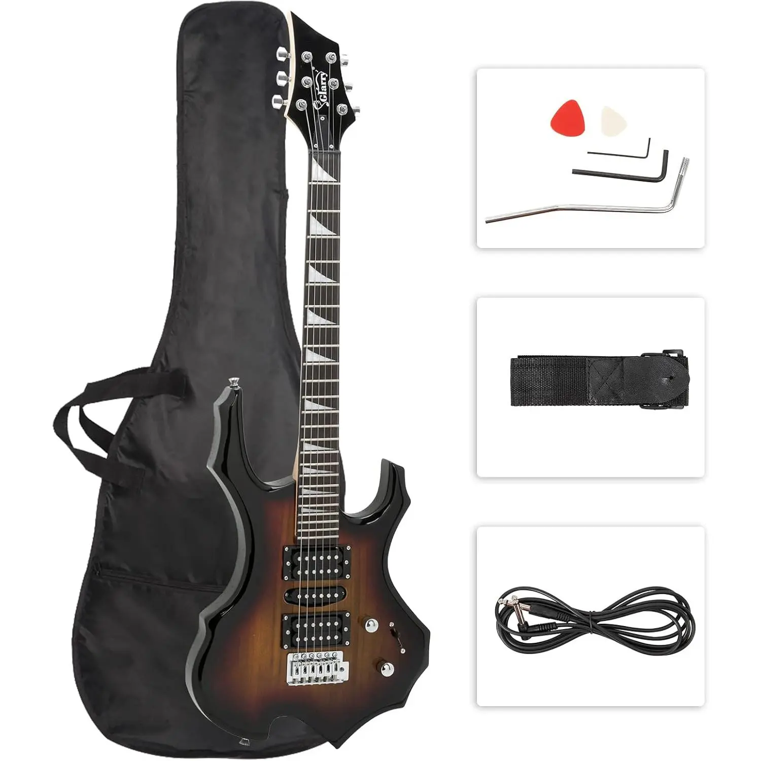 Glarry Flame-Style Basswood Body Electric Guitar Kit with Humbucker, 24-Fret Fingerboard, Pickup Switch, Tremolo Arm, Sunset Color - Includes Guitar Picks, Shoulder Strap, Portable Bag, Amplifier Cord, Tone Knob - Beginner Enthusiasts' Christmas Gift tikt
