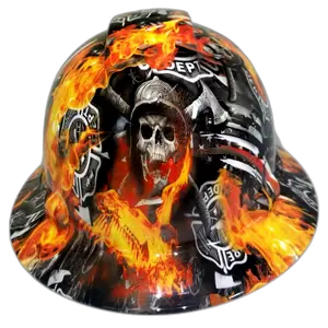 Firefighter Skull Maltese Cross - Custom Hydro Dipped Full Brim Hard Hat