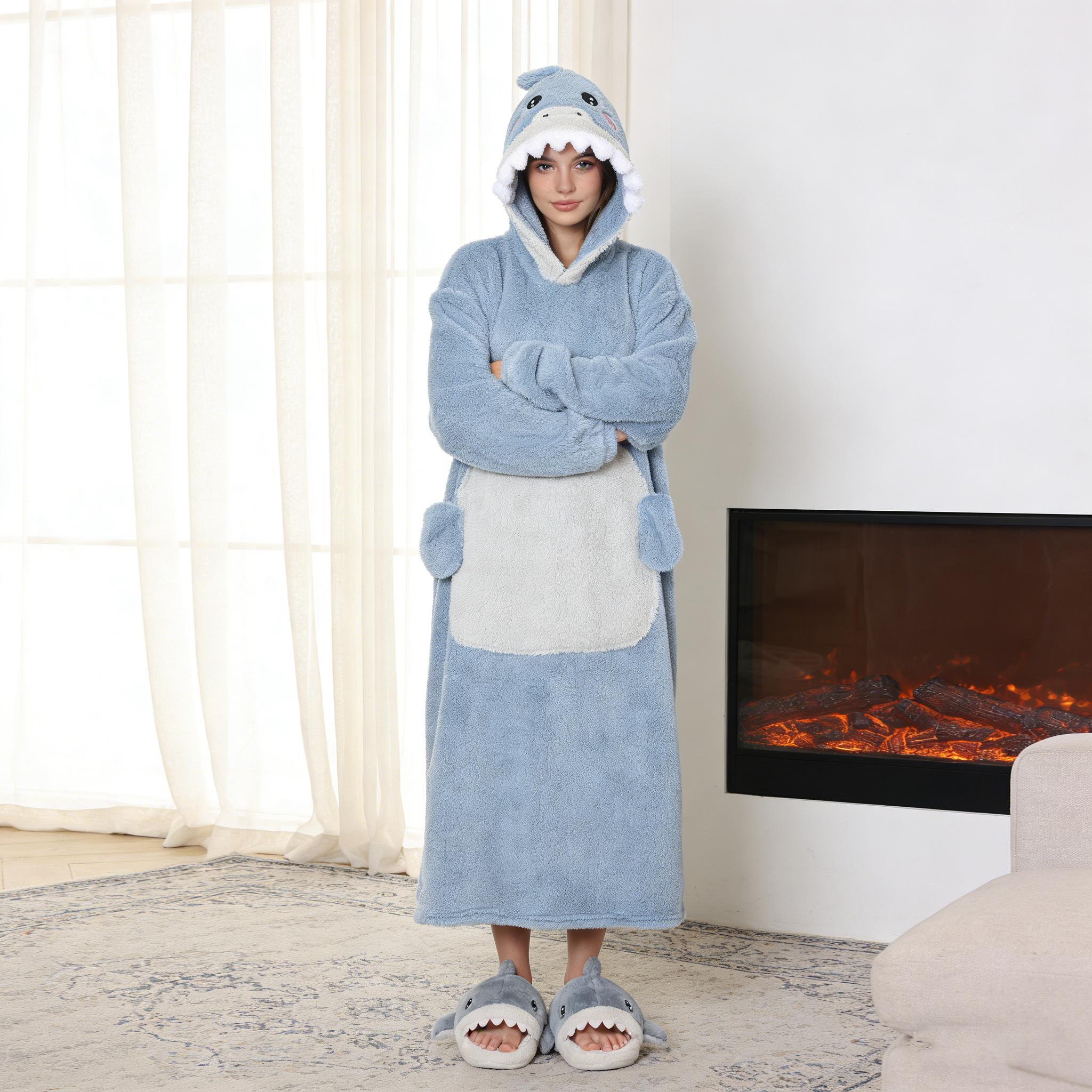 Warm Animal Style Wearable Blanket Cozy Thermal Throw for Adults and Kids Perfect for Lounging and Relaxing Home Indoor Use Soft Fluffy Fleece Blanket Ideal for Cold Weather