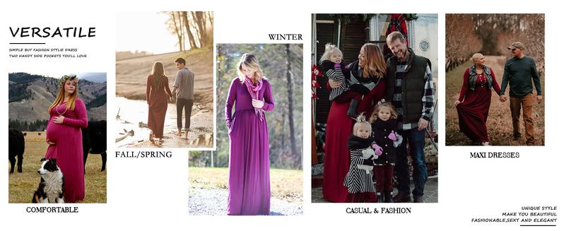 AUSELILY 2025 Fall Women Long Sleeve Loose Round Neck Maxi Dresses Casual Long Dresses with Pockets Christmas Dress