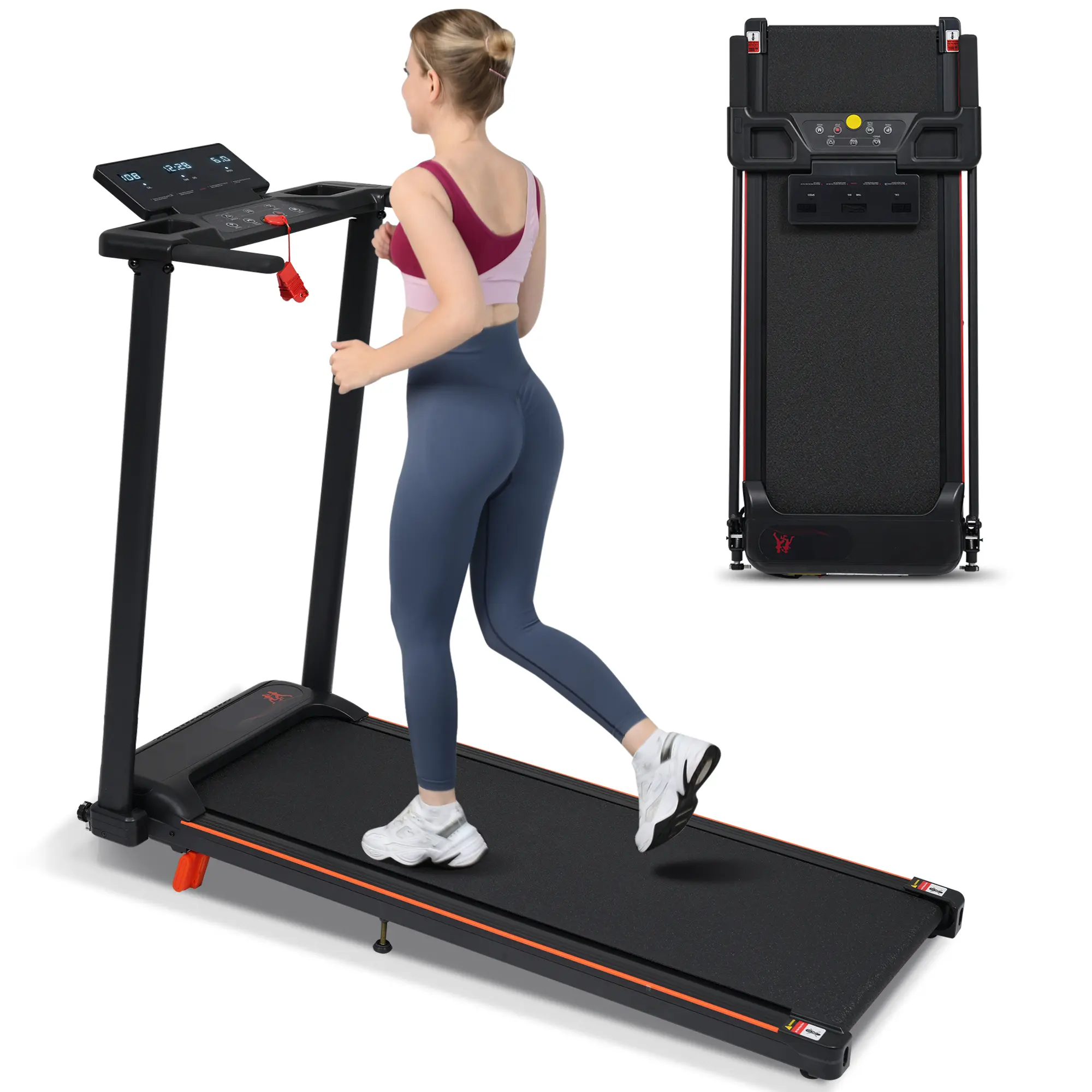Home Treadmill - 3.0HP Folding Home Fitness Equipment with 8% Incline, Handle, 4 Adjustable Support Ft, Supports 265lbs, Portable Workout Equipment