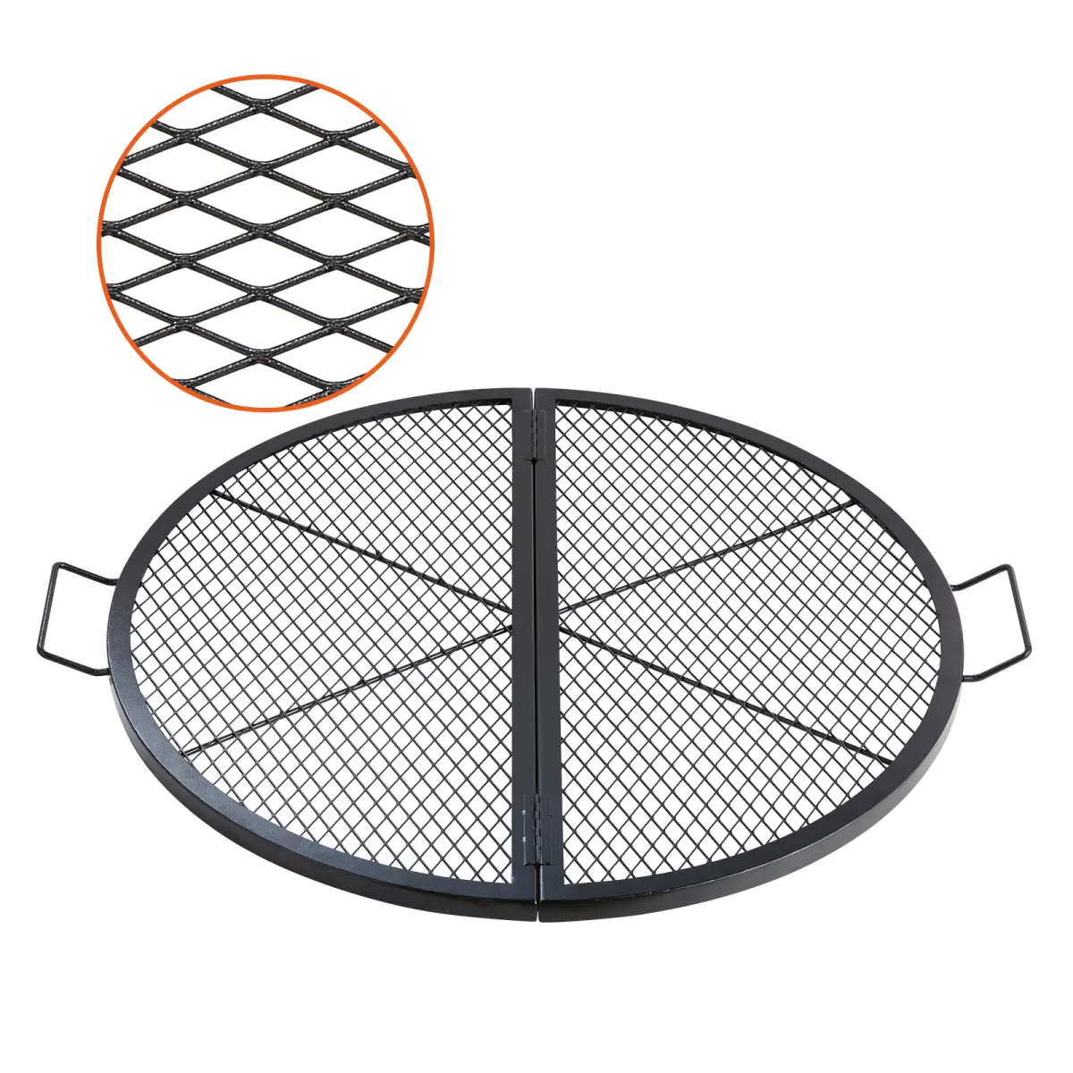 [Bellemave] 36 Inch Foldable Round Cooking Grill Grate, Heavy Duty Steel Campfire BBQ Grill Grid with Handle and Support X Wire, Portable Camping Cookware for Outside Party