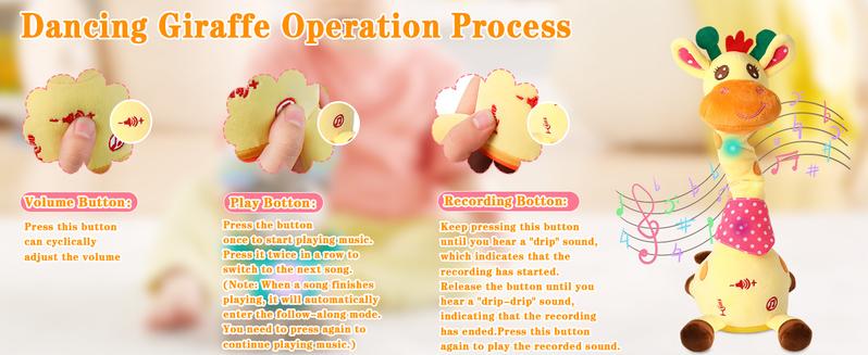 Valentine's Day Gifts Dancing Talking Giraffe Toys - Electronic Rattle for Kids - Repeat Mimicking - Musical Sensory Plush Toy - Ideal Gift for Children's Day Birthday Christmas