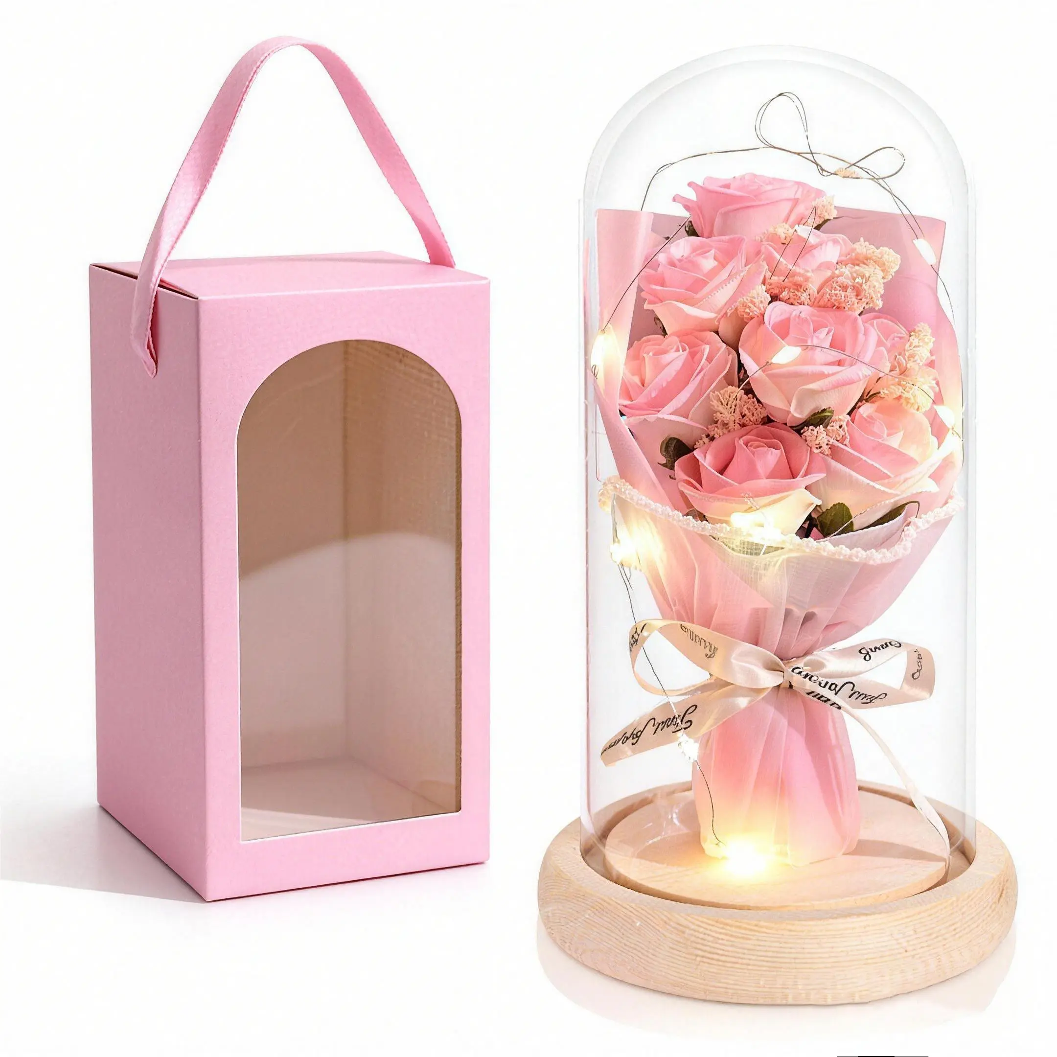 Rose Flower  in Acrylic Dome, Valentine's Day gift, Gifts for Girlfriend, Forever Flowers Fresh  Present for Women Mothers Day Birthday Gifts for Mom Wife Grandma