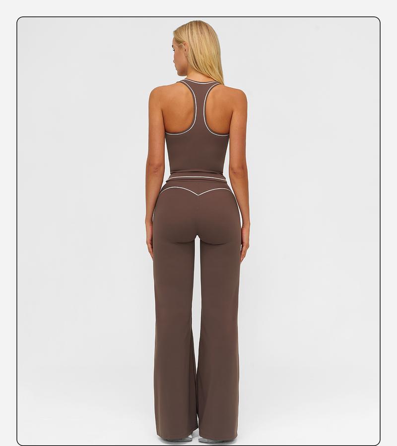 MFVIM Women's Sporty Tracksuit Set - Casual Two-Piece Athletic Wear, 78% Nylon 22% Spandex, Ideal for Gym & Daily Activities, H-Shaped Back Design, Bell-Bottom Pants