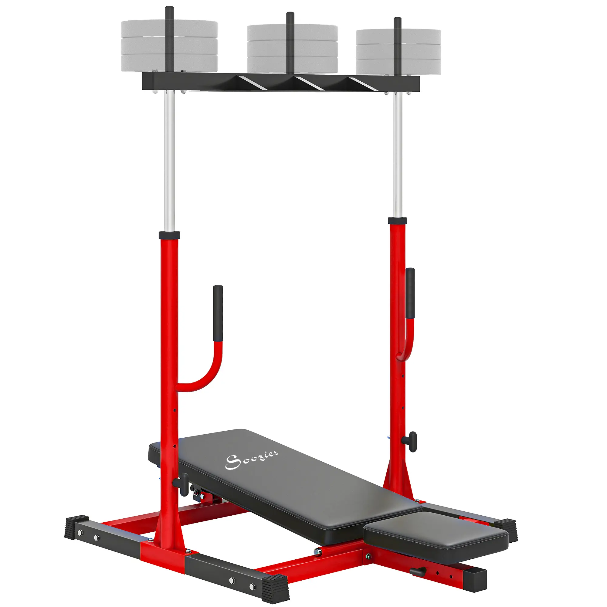 Soozier Vertical Leg Press Machine - Home Fitness Equipment, Adjustable Workout Equipment, 660LBS Capacity, 1" Standard Plate Compatibility, 3 Weight Posts, Customizable Leg/Back/Head Positions, Versatile Backrest & Head Pad, Red, Strength Training Focus,