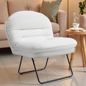 Comfy Saucer Chair,PU Leather Foldable Chairs for Bedroom, Dorm & Gaming, Foldable Fashion Floor Chair with Back Support for Small Spaces