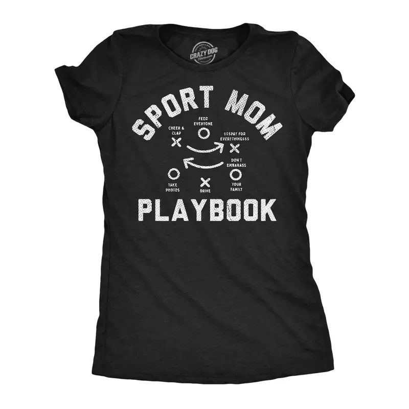 Womens Funny T Shirts Sport Mom Playbook Sarcastic Graphic Novelty Tee for Ladies Funny Womens T Shirts Cute Vintage Fashion Casual Ladies T-Shirt Gift Funny Sarcastic Top Women's Novelty Tees Black -