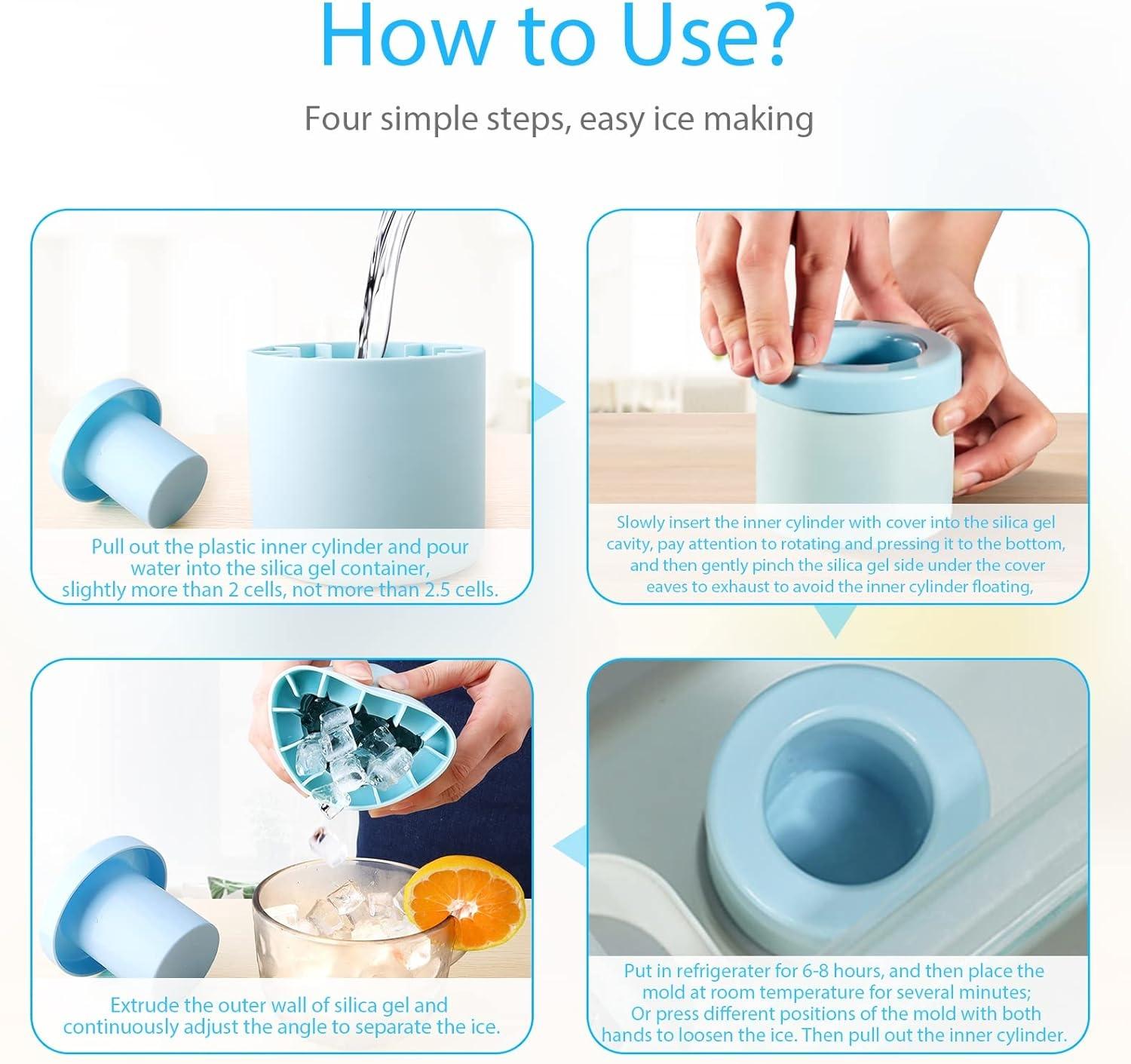 Quick Freezing Silicone Ice Cube Mold, Easy To Use And Durable, For Making Ice Cubes, Ice Buckets And Cylinder Cups Reusable Utensils Blue，christmas gifts