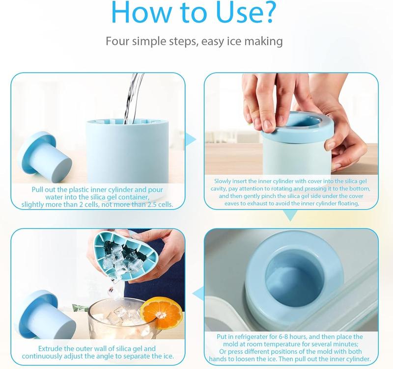 Quick Freezing Silicone Ice Cube Mold, Easy To Use And Durable, For Making Ice Cubes, Ice Buckets And Cylinder Cups Reusable Utensils Blue，christmas gifts