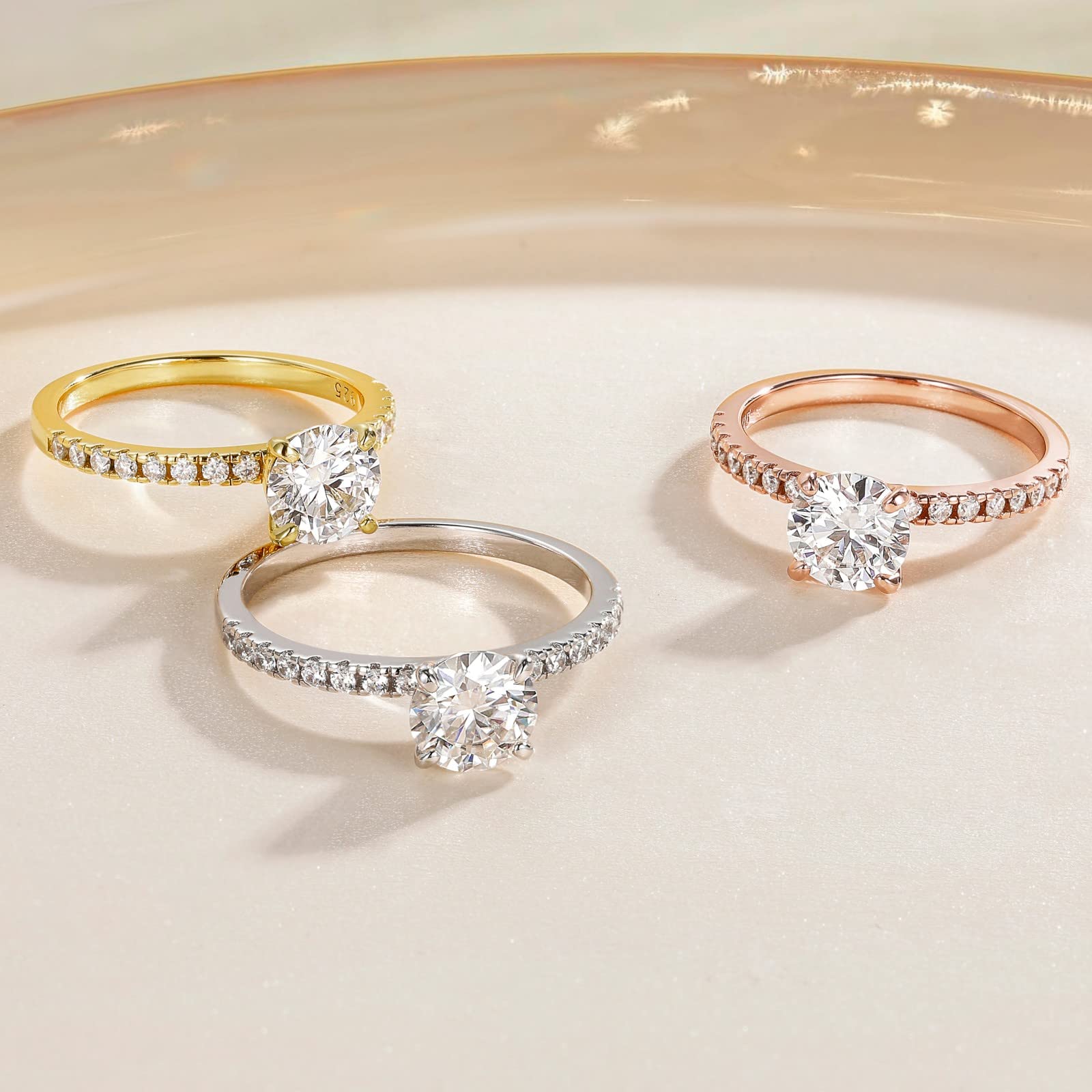 EAMTI 1.25CT 925 Sterling Silver Bridal Ring Sets Round Cubic Zirconia wedding bands for Women