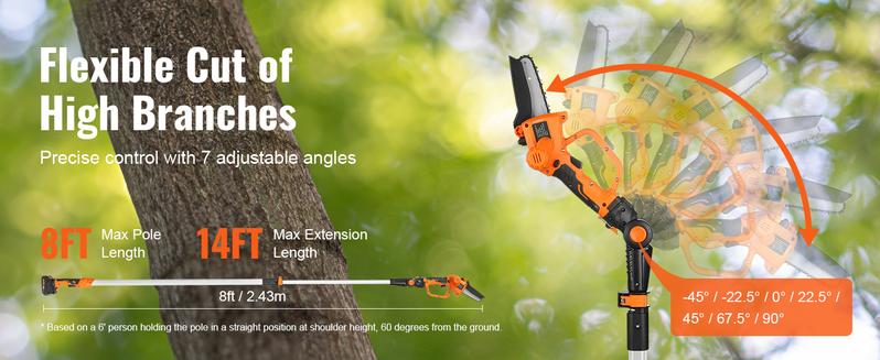 VEVOR 2-in-1 Mini Chainsaw, TikTokShopBlackFriday, 20V 4Ah Battery Pole Chainsaw, 5" Cutting Capacity 8 ft Reach Pole Saw for Branch Cutting & Tree Trimming VEVOR 2-in-1 Mini Chainsaw, TikTokShopBlackFriday, 20V 4Ah Battery Pole Chainsaw, 5" Cutting Capacity 8 ft Reach Pole Saw for Branch Cutting & Tree Trimming