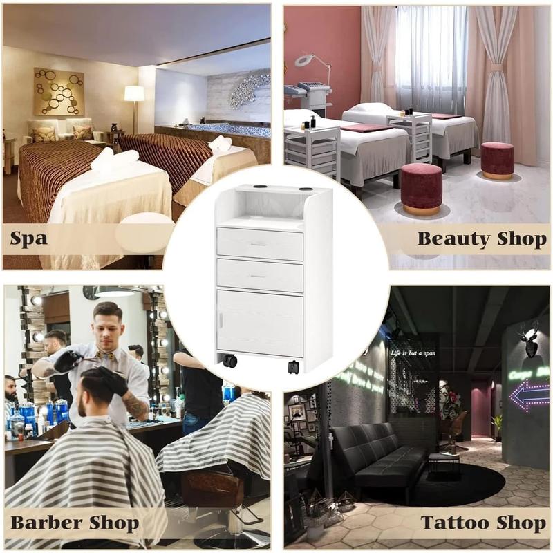 HOMBCK Beauty Salon Station, for Hair Stylist, Hair Salon Station Storage Cabinet with Wheels, with 2 Drawers, with 2 Hair Dryer Holders