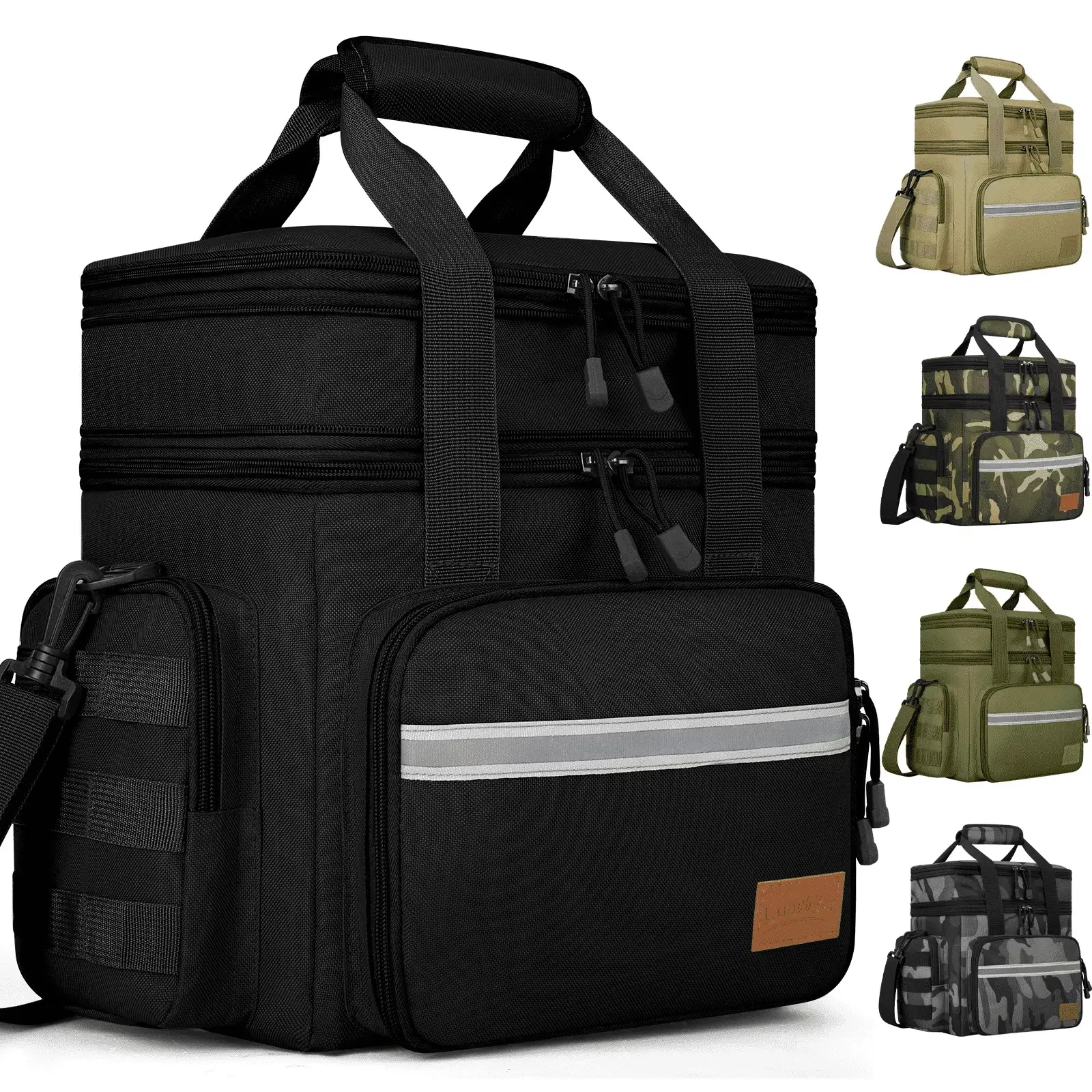 Large Insulated Lunch Bag for Men, 24L Expandable Double Layer Lunch Cooler Box, Lightweight Leak-proof Lunch Tote Bag W Side Pocket & Adjustable Shoulder Strap, Suit for Picnic