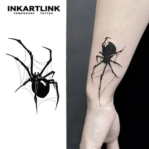 INKARTLINK Magic Tattoo 2 Sheets, Waterproof, Semi-permanent, Long-lasting, Temporary, Simple Fake Tattoo Sticker, Spider Tattoo, Juice Tattoo, Party Tattoo, Art Tattoo（spider）