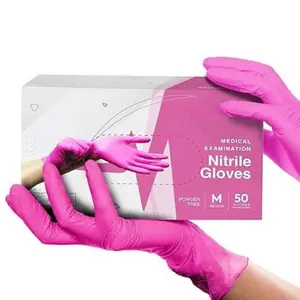 Fuchsia Hot Pink Nitrile Disposable Gloves 50 Count - 3 Mil - Powder and Latex Free - Surgical Medical Exam Gloves - Food Safe Cooking Gloves Cleaning