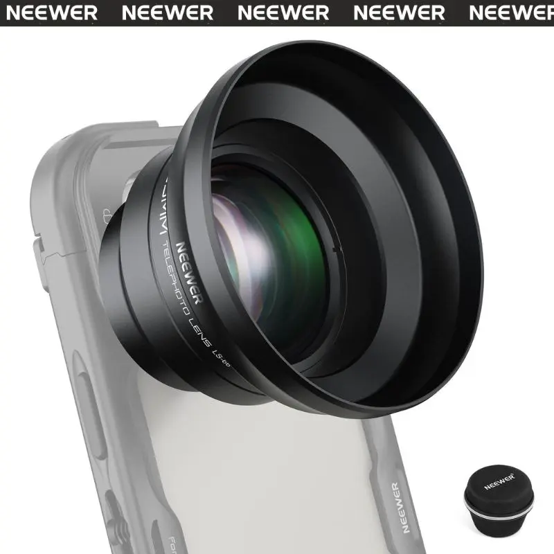 NEEWER LS-66 65mm HD Telephoto Phone Camera Lens with Lens Hood Only for 17mm Thread Lens Backplate Cell Phone Cage Case, 1.7X Zoom Lens Attachment Compatible with iPhone 16 15 S25 S24 Ultra Android tiktokshopbacktoschool