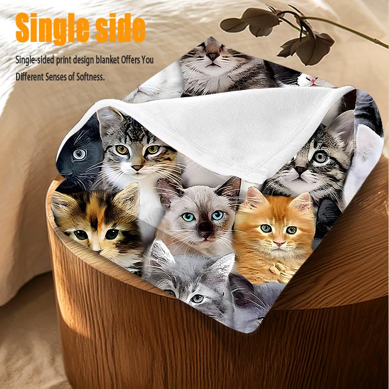 Cute Cat Pattern Blanket, Soft Comfortable Throw Blanket, Air-conditioned Room Blanket, Warm Nap Blanket for Home & Office, Fluffy Blanket