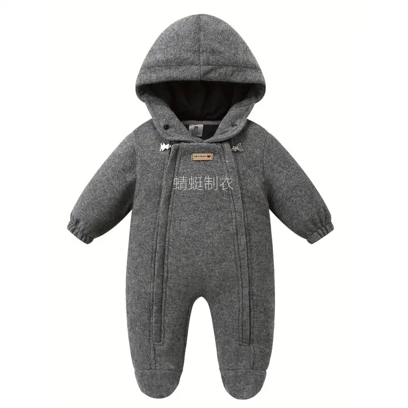 Baby & Toddler Polyester Snowsuit - Plain, Fleece-Lined, Hooded Jumpsuit with Zip-Up Pockets, Waterproof, Easy On/Off for Outdoor Play
