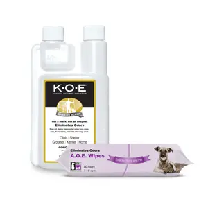 Basic Pet Care Kit with Wipes (2 Piece) A.O.E. 80ct Wipes and K.O.E. - Bundle for Deodorizing Pets (Apricot, Fresh, Original) 16oz Concentrate
