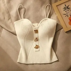 2025 spring and summer new high-end small fragrant wind knitted tube top sling vest inside and outside women's sleeveless back short top