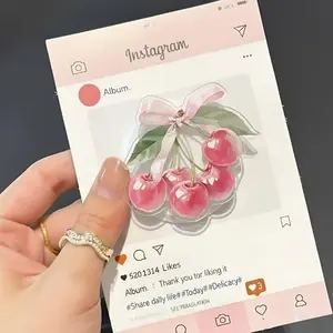 Aesthetic Glossy Cherry Phone Grip with Pink Sparkle Bow  Cute Coquette Summer Fruit Accessory  Kawaii Cherry Blossom Vibe Pop Socket Gift