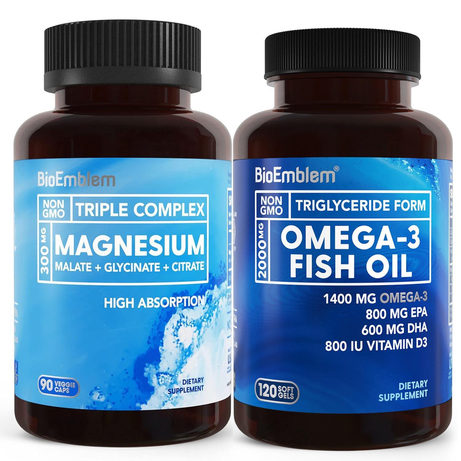 【BioEmblem】Omega-3 Fish Oil fo rHeart, Joint & Brain Health, High Absorption, with 1400mg EPA & DHA Plus Vitamin D3 & Fi