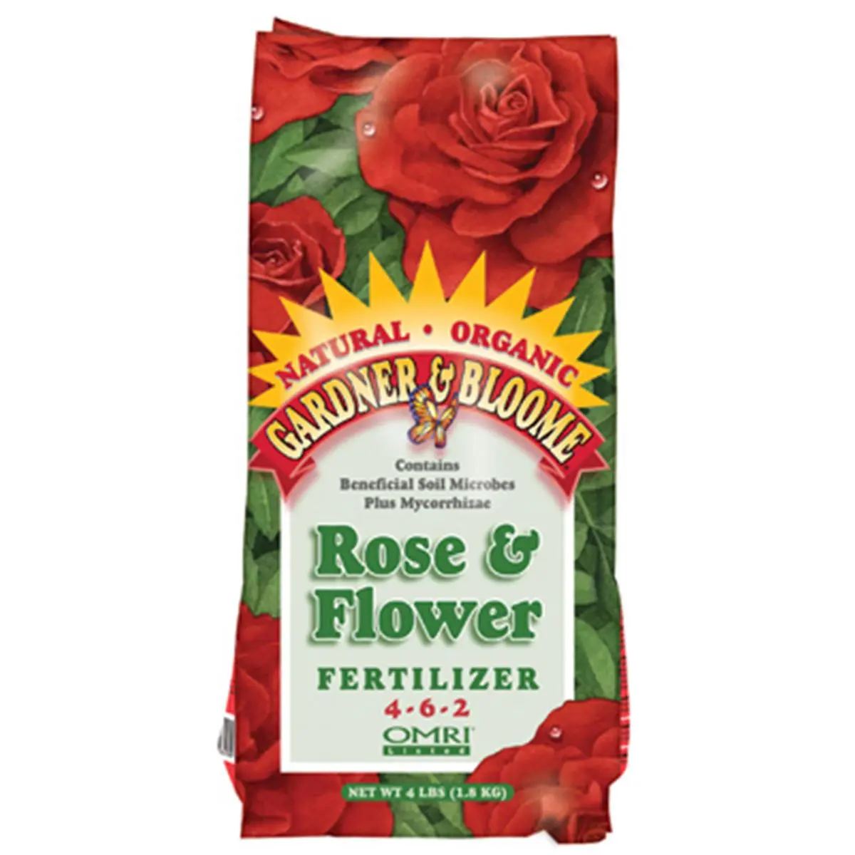 Kellogg 8646 OMRI Listed Organic Rose & Flower Fertilizer, 4 lbs Bagged Natural Blend with Quick-Released Nutrients, Blooming Aid