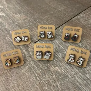Trash Buddy Earrings – Possum & Raccoon Snack Buddy Wooden Studs