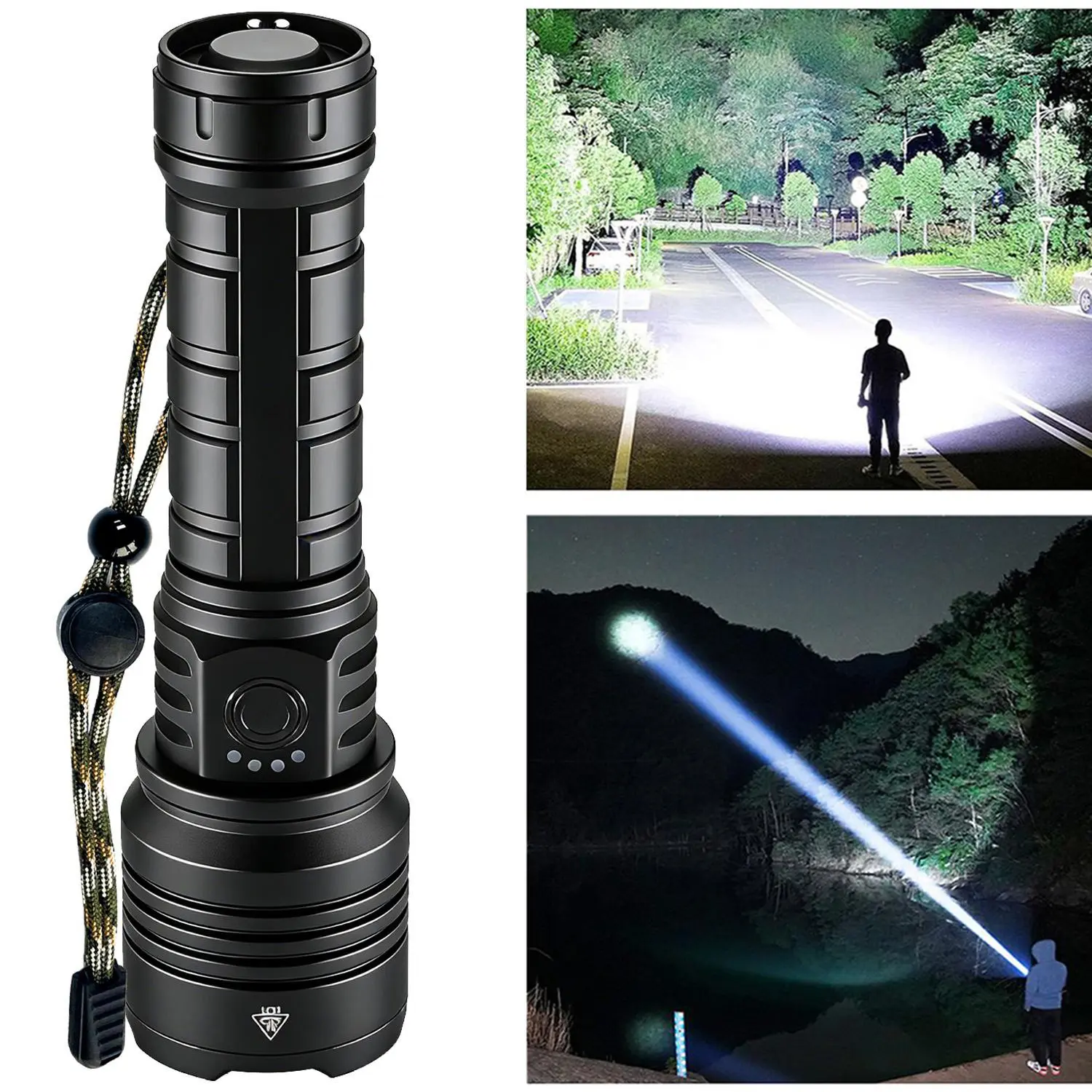 SYADOO Ultra bright Flashlights, Rechargeable 5000/3000mAh Super Bright 10000/5000 Lumens Flashlight, 6 Modes Zoomable Linternas with Power Indicator, Powerful Handheld LED Flashlights for Home Emergencies Camping, with Emergency Charging for Phone summer