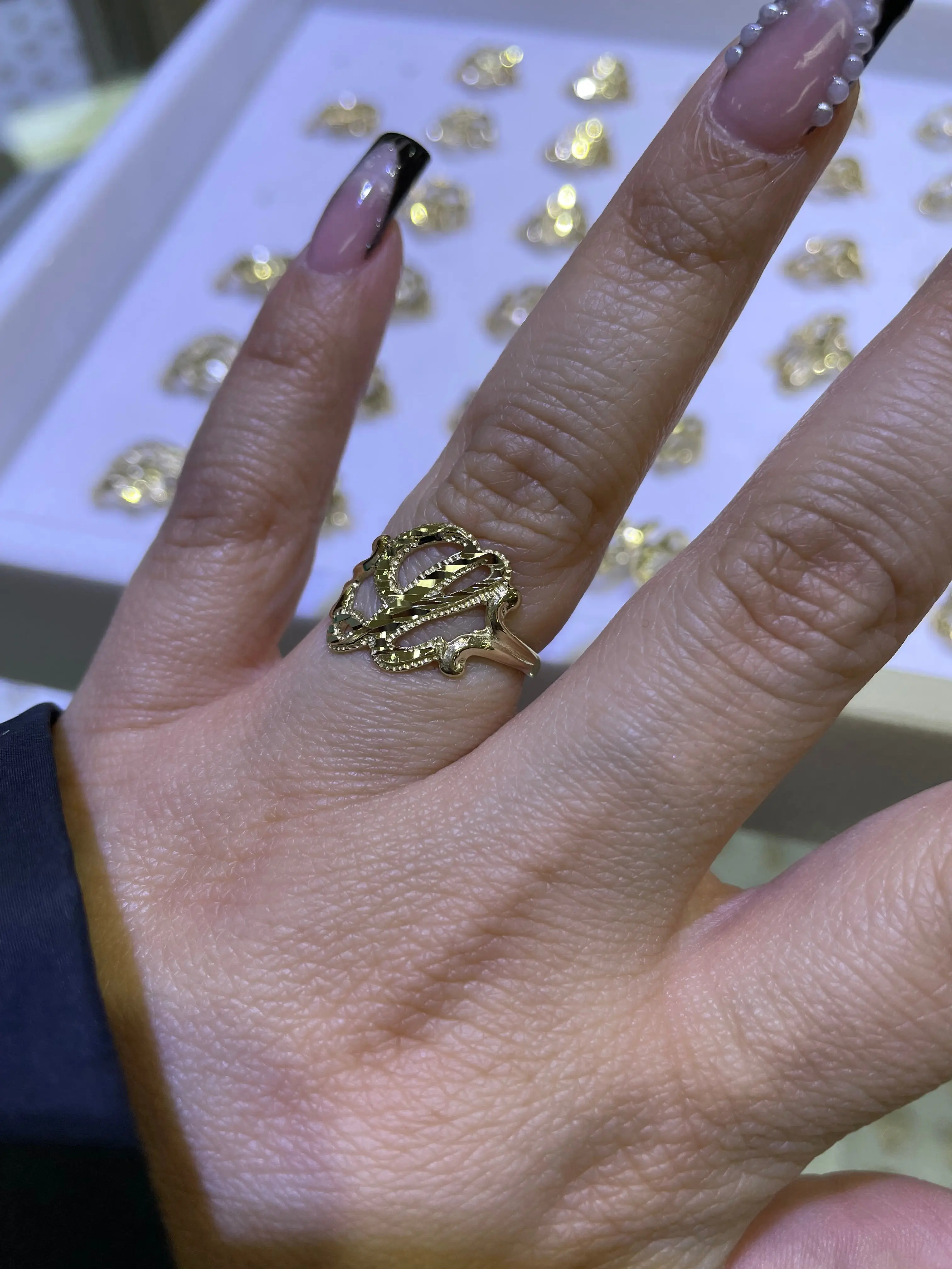 14k gold “l” cursive initial ring